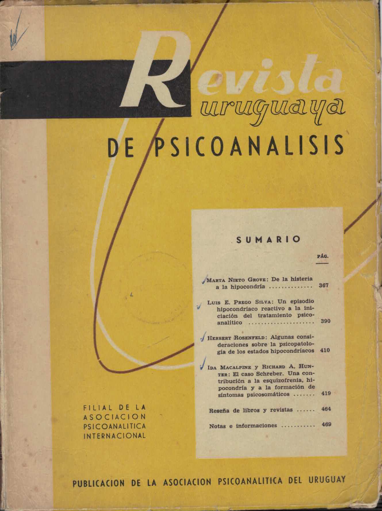 					View Vol. 5 No. 4 (1963): Revista Uruguaya de Psicoanálisis
				