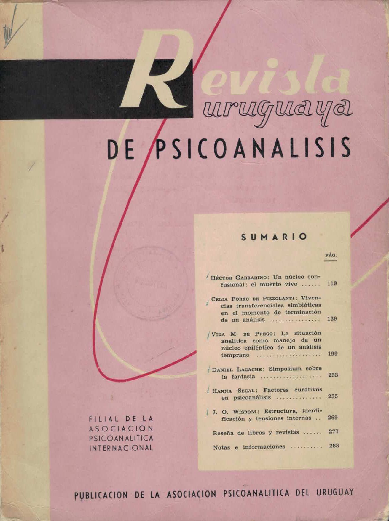 					Ver Vol. 7 Núm. 2-3 (1965): Revista Uruguaya de Psicoanálisis
				