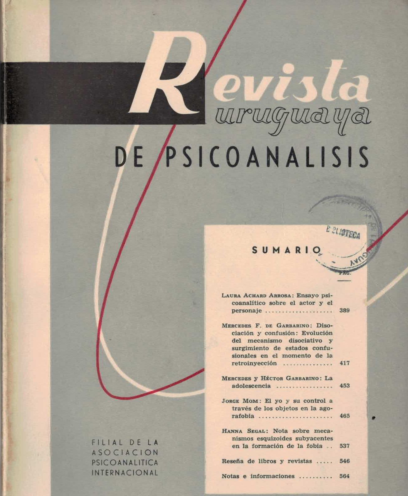 					Ver Vol. 4 Núm. 3 (1961): Revista Uruguaya de Psicoanálisis
				