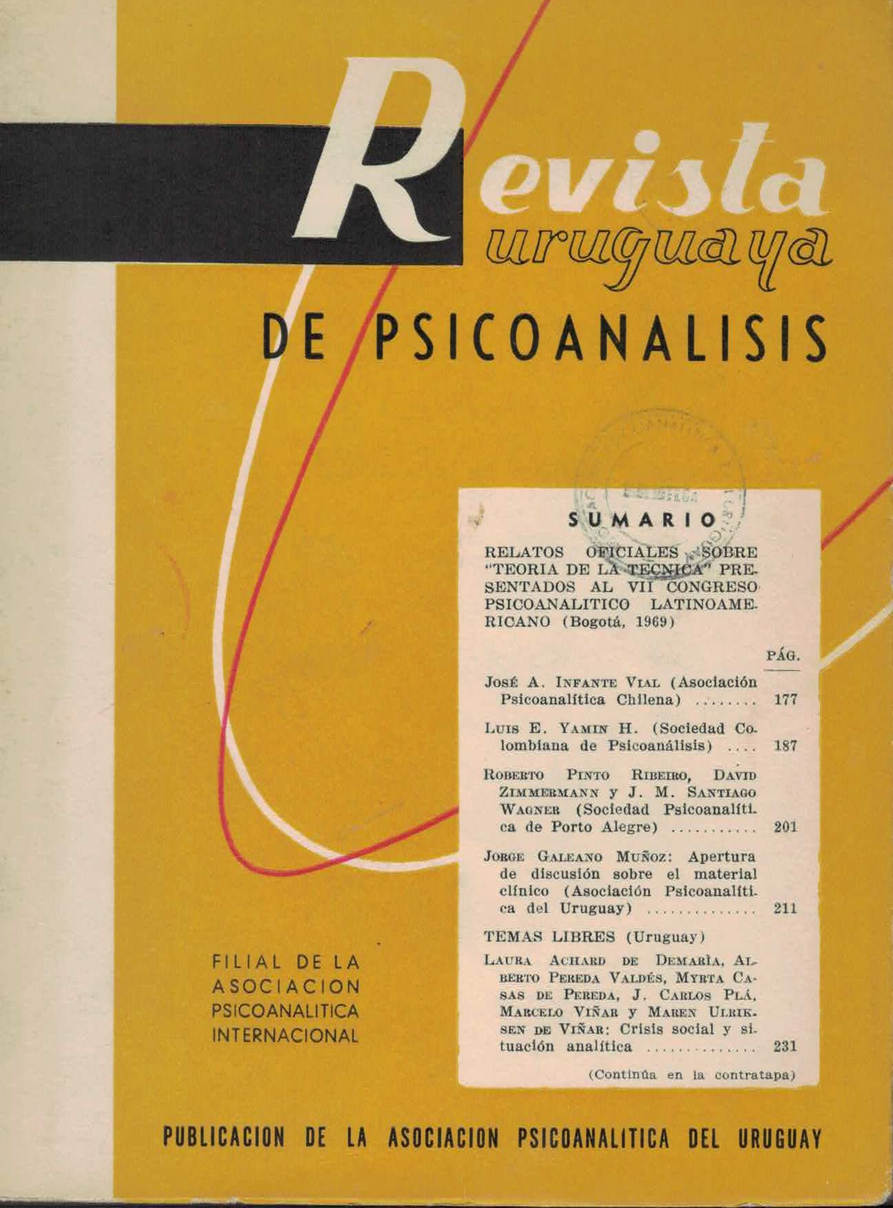 					Ver Vol. 10 Núm. 3-4 (1968): Revista Uruguaya de Psicoanálisis
				